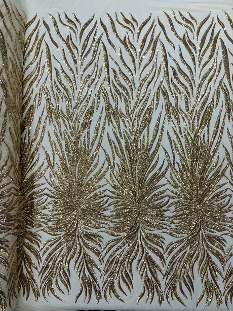 Phoenix Sequin Feather Polyester Fabric - Iridescent Flame Design, 54" Width (1 Yard)