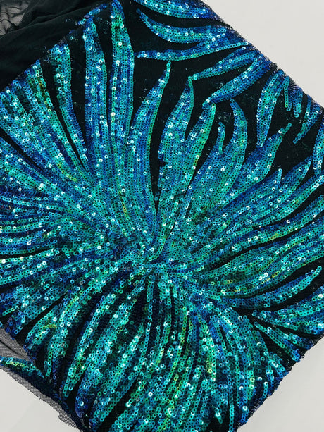 Phoenix Sequin Feather Polyester Fabric - Iridescent Flame Design, 54" Width (1 Yard)