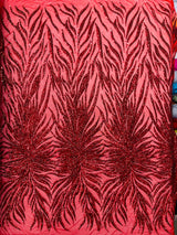 Phoenix Sequin Feather Polyester Fabric - Iridescent Flame Design, 54" Width (1 Yard)