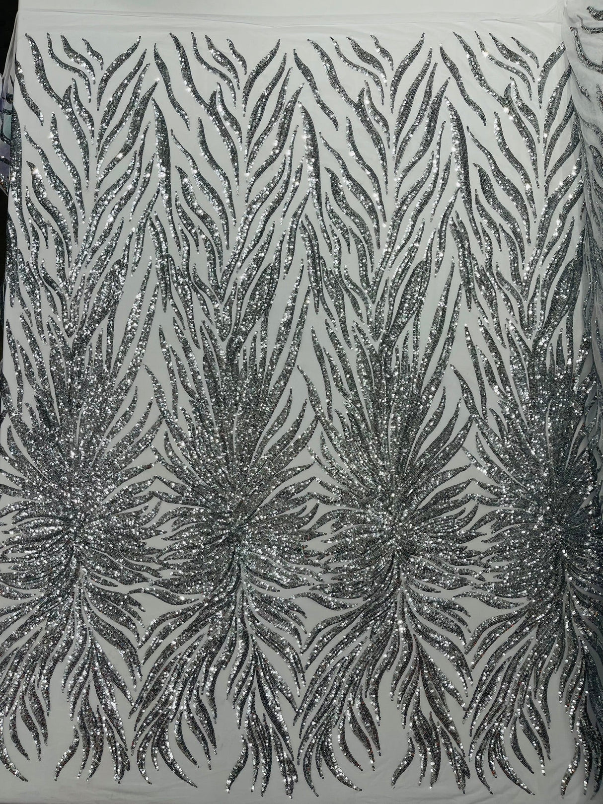Phoenix Sequin Feather Polyester Fabric - Iridescent Flame Design, 54" Width (1 Yard)