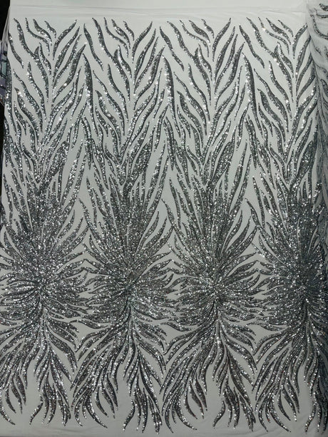 Phoenix Sequin Feather Polyester Fabric - Iridescent Flame Design, 54" Width (1 Yard)