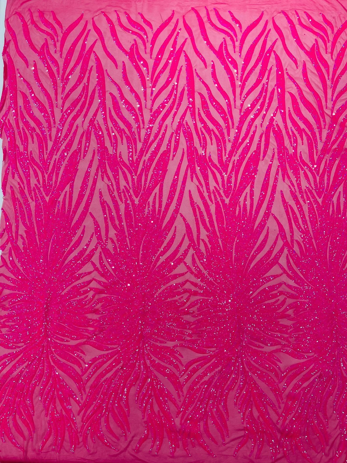 Phoenix Sequin Feather Polyester Fabric - Iridescent Flame Design, 54" Width (1 Yard)