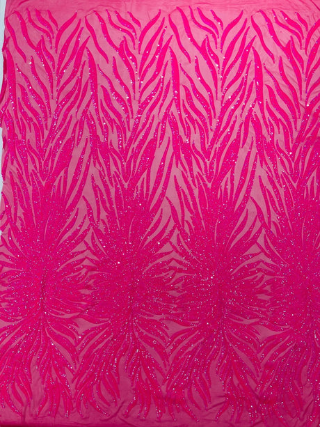 Phoenix Sequin Feather Polyester Fabric - Iridescent Flame Design, 54" Width (1 Yard)