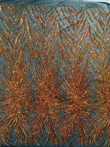 Phoenix Sequin Feather Polyester Fabric - Iridescent Flame Design, 54" Width (1 Yard)