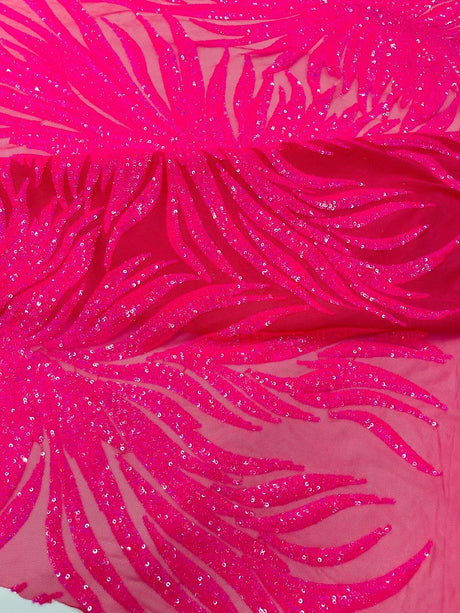 Phoenix Sequin Feather Polyester Fabric - Iridescent Flame Design, 54" Width (1 Yard)