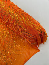 Phoenix Sequin Feather Polyester Fabric - Iridescent Flame Design, 54" Width (1 Yard)