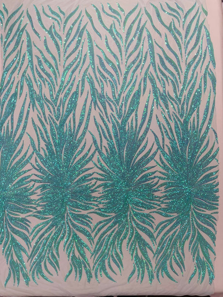 Phoenix Sequin Feather Polyester Fabric - Iridescent Flame Design, 54" Width (1 Yard)