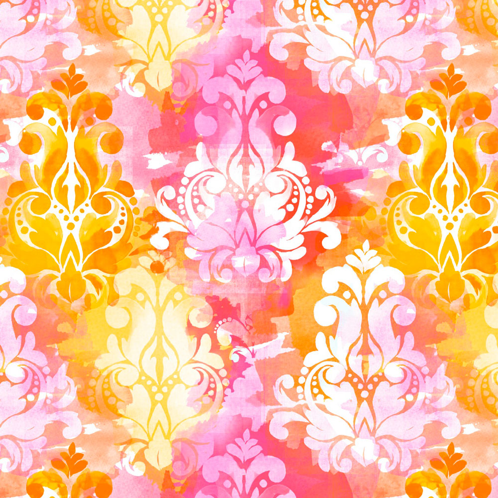 1 Yard Elegant Watercolor Damask Fabric, 18" x 18" Repeat, Custom