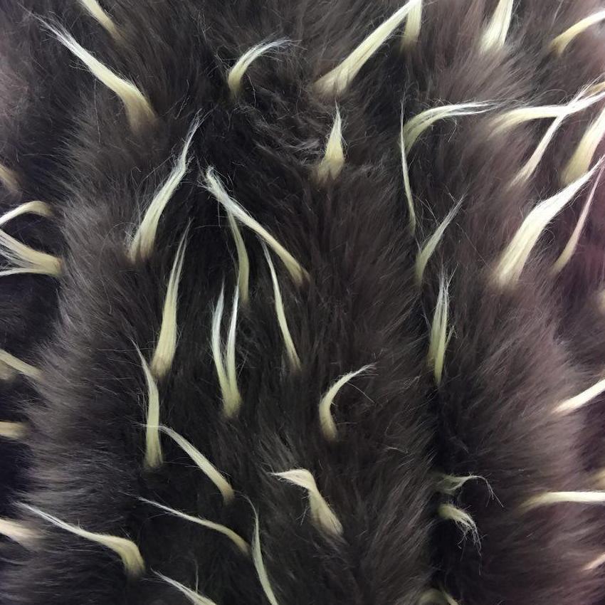 Beige Brown Faux Fur Two Tone Spiked Shaggy Long Pile Fabric,