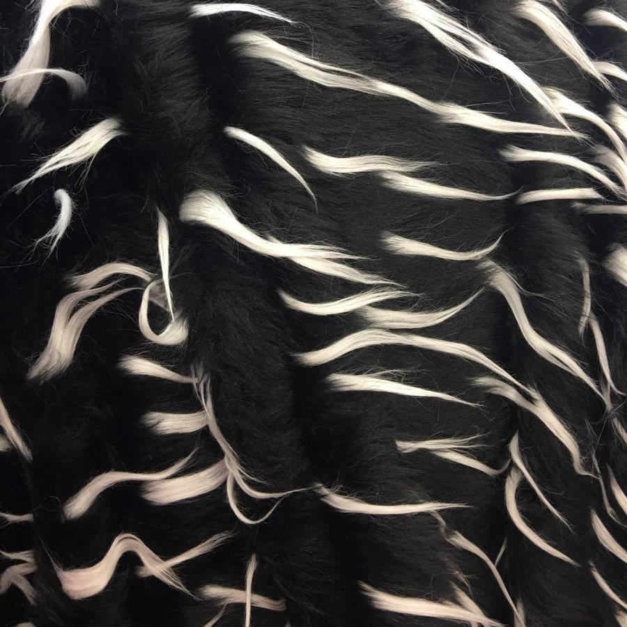 White Black Faux Fur Two Tone Spiked Shaggy Long Pile Fabric,