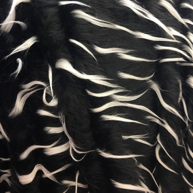 White Black Faux Fur Two Tone Spiked Shaggy Long Pile Fabric,