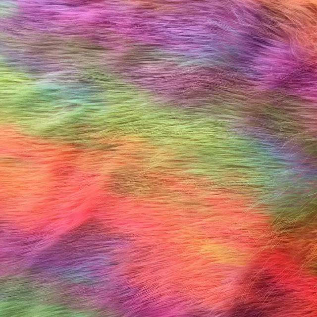 Pink Backing Faux Fur Wave Rainbow Fur Fabric