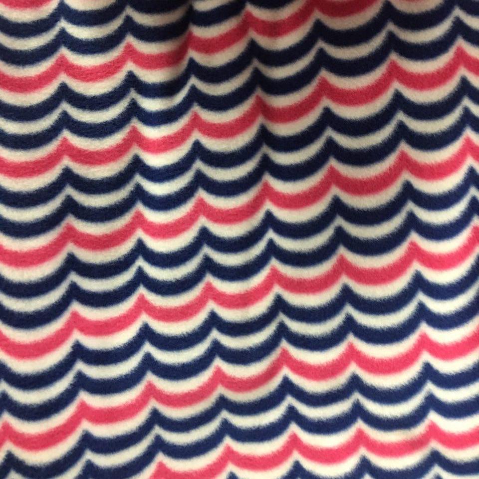 Red Blue Wave Print Chevron Anti Pill Fleece Fabric,