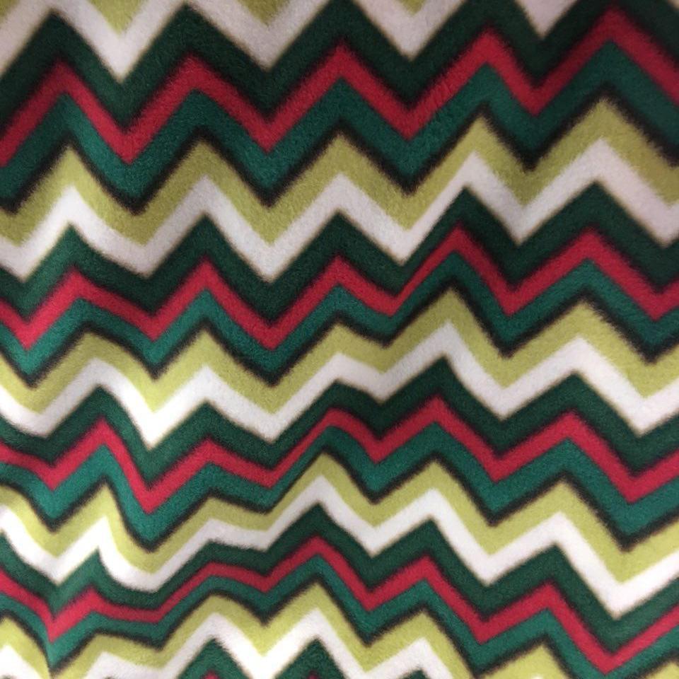 Green Red Print Chevron Anti Pill Fleece Fabric,