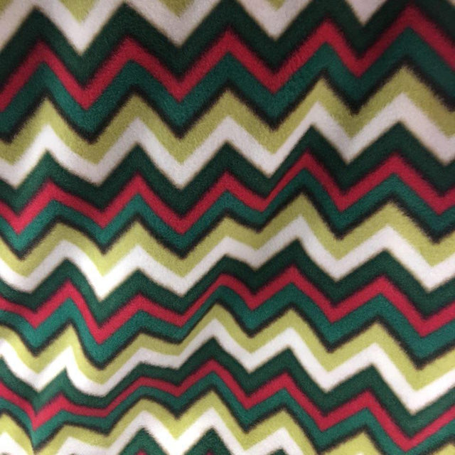 Green Red Print Chevron Anti Pill Fleece Fabric,