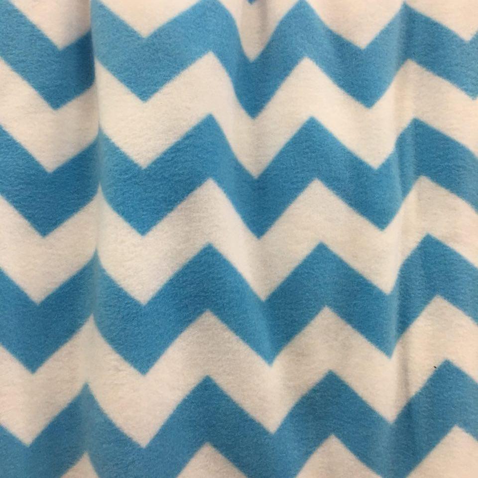 Teal Print Chevron Anti Pill Fleece Fabric,