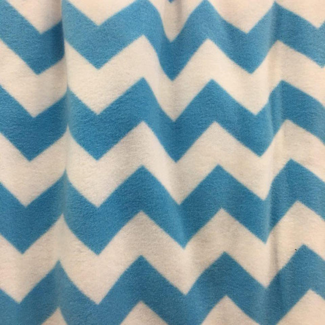 Teal Print Chevron Anti Pill Fleece Fabric,