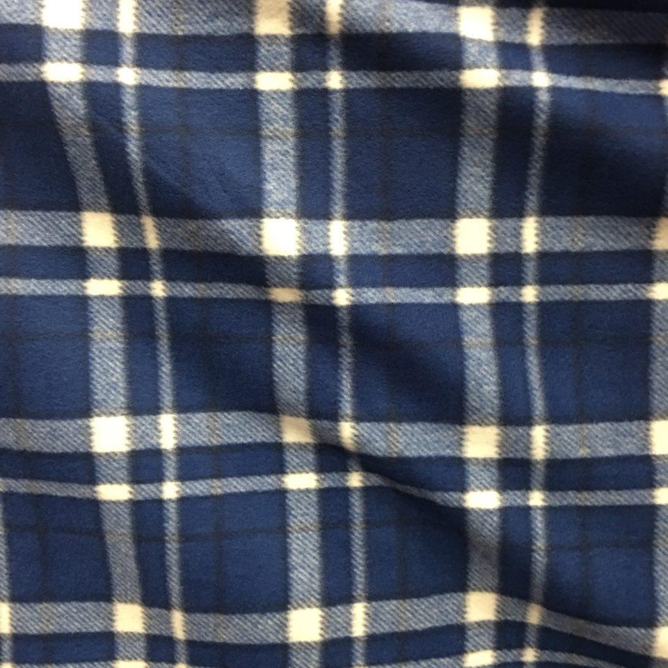 Navy Blue Tartan Plaid Checkered Anti Pill Plaid Fleece Fabric,