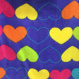 lime Yellow Orange Hearts on Blue Anti Pill Fleece Fabric,