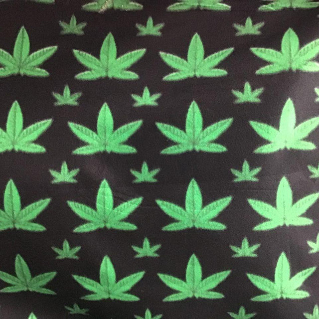 Marijuana Weed on Black Fleece Fabric Prints,