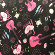 Pink Guitar on Black Anti Pill Fleece Fabric,