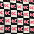 Pink Ribbon Cancer on Black White Checkered Anti Pill Fleece Fabric,