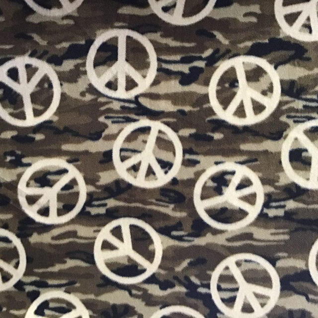 Peace Sign on Camouflage Background Anti Pill Fleece Fabric,