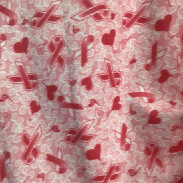Pink Ribbon Cancer Heart on Pink Anti Pill Fleece Fabric,