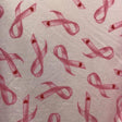 Pink Ribbon Cancer on White Anti Pill Fleece Fabric,