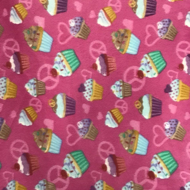 Sweet Cupcakes and Peace Sign Anti Pill Fleece Fabric,