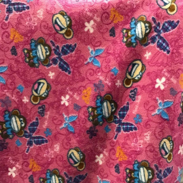 Monkey on Pink Fleece Fabric,