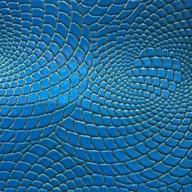 Blue Gold Hypnotic Spiral Sparkle PU Leather Fabric,