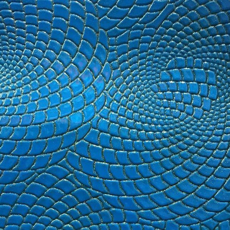 Blue Gold Hypnotic Spiral Sparkle PU Leather Fabric,