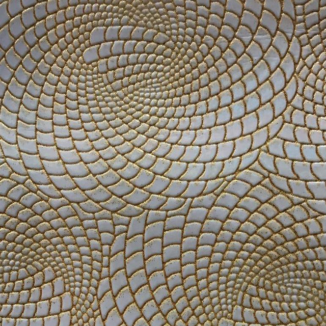 White Gold Hypnotic Spiral Sparkle PU Leather Fabric,