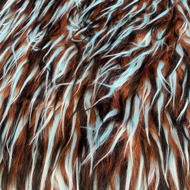 Black Light Blue on Brown Three Tone Spiked Faux Fur Fabric,