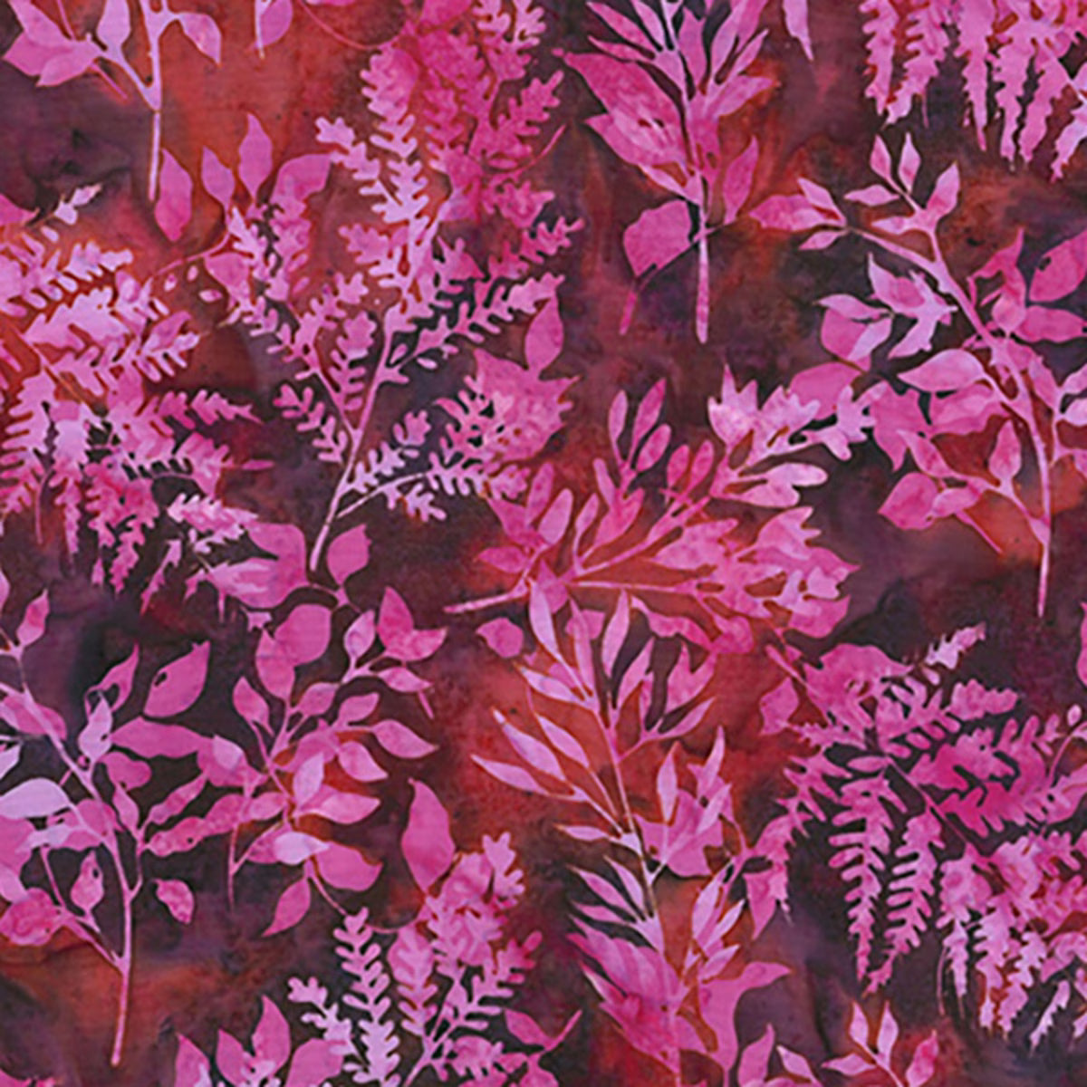 Cotton Batik Pink Leafy Branches Fabric 44/45"