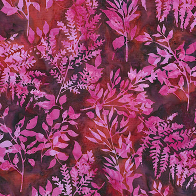 Cotton Batik Pink Leafy Branches Fabric 44/45"