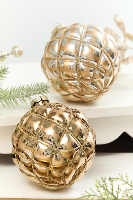 4" Glass Tufted Ball Ornament