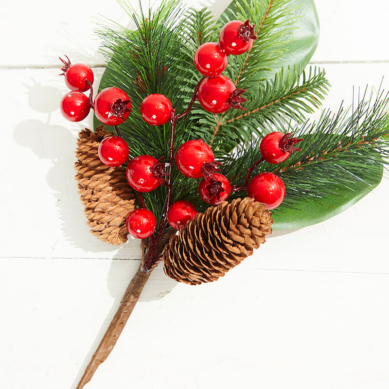 16" Magnolia Leaf Berry Cone Pick