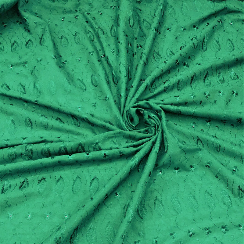 Forest Green Medium Eyelet Polyester Cotton Fabric - Forest Green, Solid, 41"- 42" Width