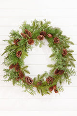 34” Mixed Pine Decorated Grapevine Wreath
