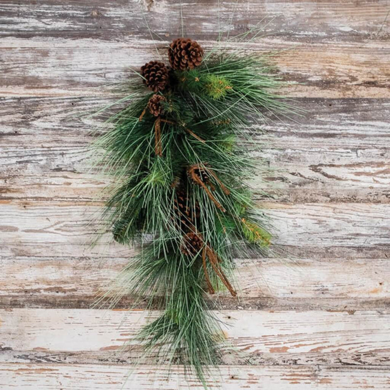 28" Mixed Pine Teardrop with Cones and Twigs Christmas Door Decor