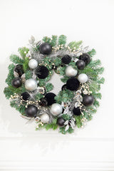 24" Christmas Pine Wreath with Black Velvet Balls
