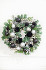 24 Inch Pine Christmas Wreath with Black Velvet Accents