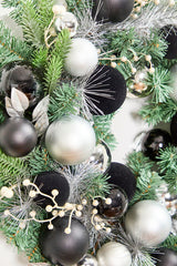 24" Christmas Pine Wreath with Black Velvet Balls