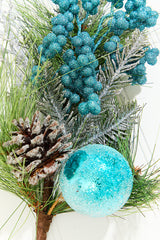 14.5" Aqua Glitter Pinecone Ornament Spray