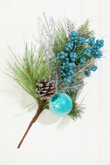 14.5" Aqua Glitter Pinecone Ornament Spray