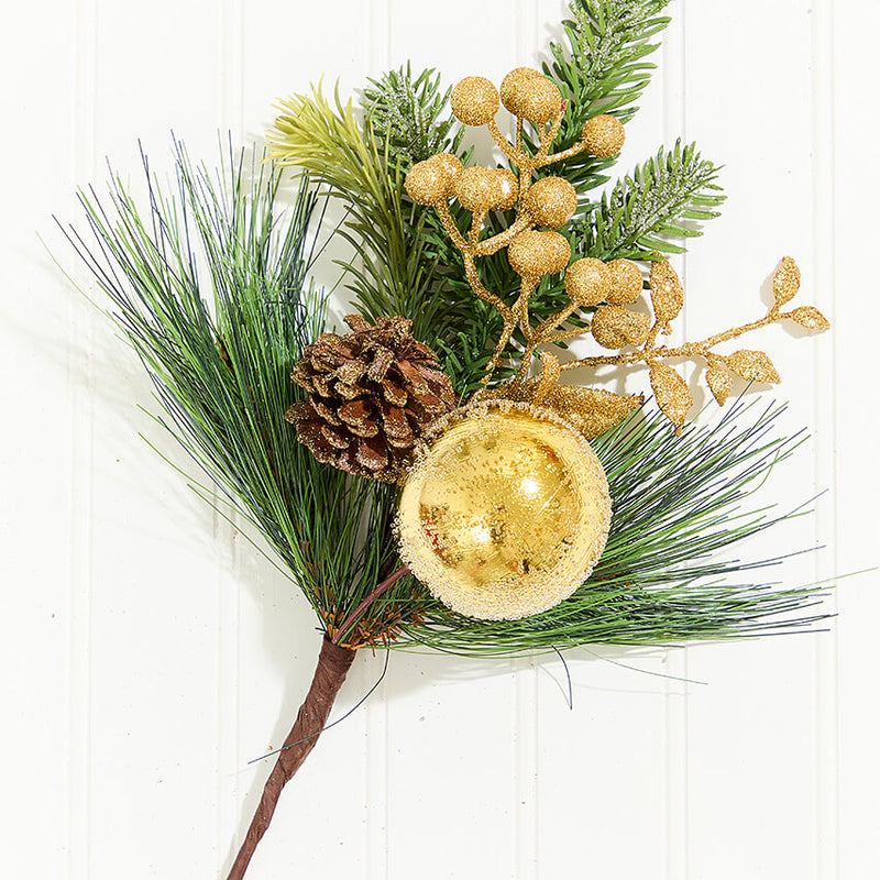 14.5" Gold Glitter Pinecone Ornament Spray