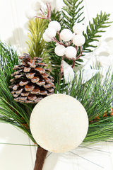 14.5" White Glitter Pinecone Ornament Spray