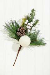 14.5" White Glitter Pinecone Ornament Spray